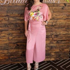 Pink flowery midi dress